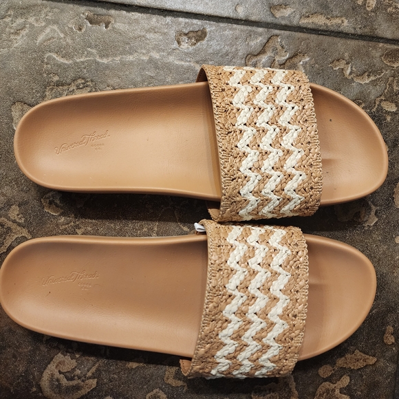 Tan and Cream Woven Slide Sandals..... NEVER worn - Picture 1 of 1